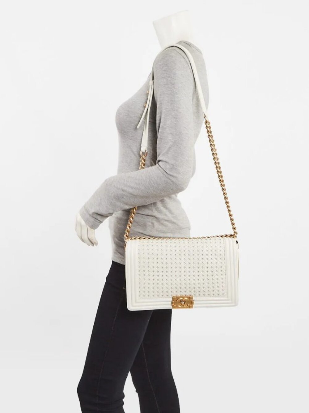 Chanel White Braided Sheepskin Leather Braided New Medium Boy Bag - Picture 2 of 9